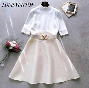 定価約45万美品★ LOUIS VUITTONルイヴィトン /膝丈ワンピース/ジャージーVベルトゴールド金具 /M