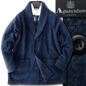 新品 4.2万 アクアスキュータム ショールカラー ウール ニット ジャケット M 紺 【J47070】 日本製 Aquascutum ブルゾン カーディガン