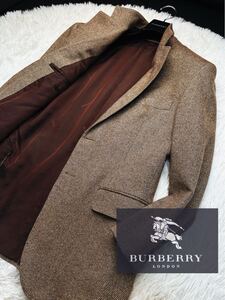 n16気絶級【奇跡のカシミヤツイード100%!!】定価14万●BURBERRY LONDON●高級ジャケットコート バーバリーコート メンズ 170 