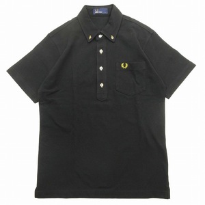 フレッドペリー FRED PERRY ボタンダウン ピケ ポロシャツ 半袖 鹿の子 ストレッチ素材 ローレルマーク ロゴ 刺繍 B.D. カットソー S 黒