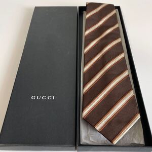 グッチ（GUCCI）ブラウンベージュストライプネクタイ