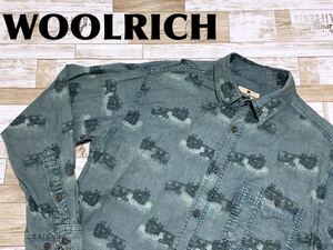 ☆送料無料☆ WOOLRICH ウールリッチ USA直輸入 古着 長袖 総柄 シャツ メンズ M グリーングレー トップス 中古 即決