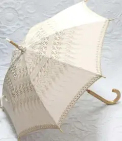 日傘高級品日本製１点物傘先クシュっと豪華総レース抜け感刺繍レトロ洋傘木製長傘