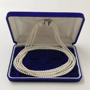 本真珠 パール SILVER刻印 3連 ロングネックレス 珠サイズ 5.0 mm 前後 81cm 84.1g アクセサリー