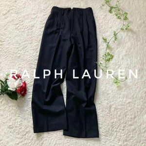 ラルフローレン　ツータックウールワイドパンツ　スラックス　センタープレス　紺　9号サイズ　裏地あり　RALPH LAUREN