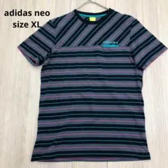 adidas neo label アディダス 半袖 Tシャツ ボーダー柄 XL