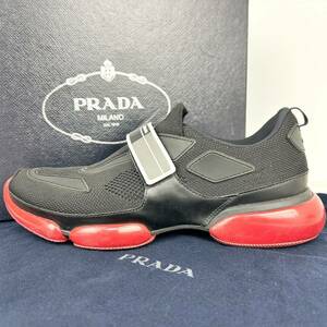 1円 【未使用級】 PRADA プラダ 【圧倒的高級感】 クラウドバスト メッシュ ロゴ メンズ スニーカー ローカット シューズ 靴 ブラック 6 25