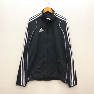 【FK431】adidas 2XOサイズ ウィンドブレーカー ブラック 三本ライン 裏地メッシュ ポケットジップ ブランド古着 アディダス 送料無料