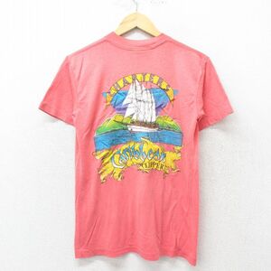 XS/古着 半袖 ビンテージ Tシャツ メンズ 90s 船 胸ポケット付き ピンク 24jun25 中古