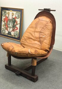 ■1960s ブラジリアンミッドセンチュリー Brazilian Patched Leather Lounge Chair/レザーラウンジチェア★埼玉発送★