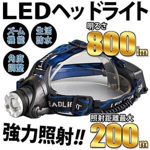 ヘッドライト 800LM 超強力 LED 200m先まで照射 電池式 明るい 釣り アウトドア 散歩 夜間 作業 防災 送料無料- 60N◇ DL-HEADライト