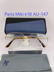 Qa40 Paris Miki k18 AU-147 日本製　18k純金　メガネ　ハフフレーム　 度入り　パリミキ　 750眼鏡　