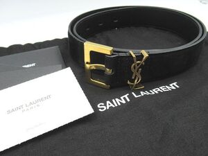 ☆SAINT LAURENT PARIS サンローラン YSLバックル カサンドラ ベルト ベロア ブラック ゴールド金具 ABR634437 サイズ85 中古☆