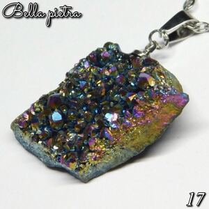 高品質★ドゥルージー・カルセドニーネックレス ペンダントトップ＋チェーンセット パワーストーン レインボー druzy 天然石 結晶 虹 17