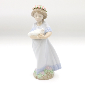 リヤドロ Lladro 鳩を抱く少女 フィギュリン PA48I 陶器 置き物 【ww】【中古】4000027800300074