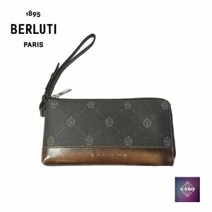 【中古】 Berluti ベルルッティ ニノ ミディアム キャンバス レザー ポーチ メンズ 長財布 ウォレット