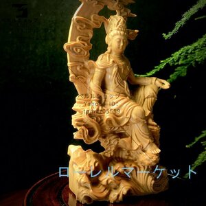 観音菩薩 木彫 縁起物 細密彫刻 水月観音 仏像 置物 仏教美術