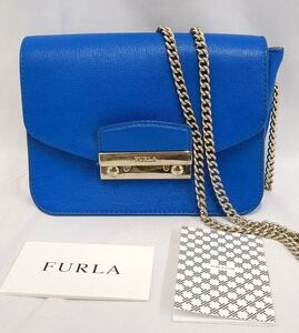 FURLA フルラ メトロポリス ミニクロスボディショルダーバッグ チェーン ブルー ◆3115/登呂店