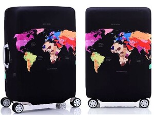 スーツケースカバー カラフルな世界地図 ファスナー バンド付き 伸縮性