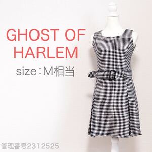 【最終値下げ☆美品☆】GHOST OF HARLEM(ゴーストオブハーレム)千鳥格子柄　ボートネックひざ丈ワンピース　ベルト付き　ノースリーブ　M