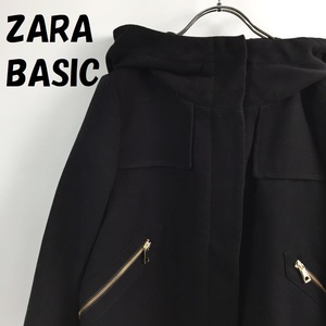 【人気】ZARA BASIC/ザラベイシック コート フード付き 裏地あり レーヨン ブラック USAサイズM レディース