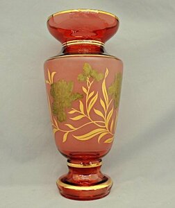 BOHEMIA GLASS 花瓶 32cm ボヘミアガラス チェコガラス 金彩　flower vase 中古品 MADE IN CZECH REPUBLIC　レトロ