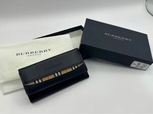 【1円〜】BURBERRY バーバリー キーケース 3連キーケース レザー キャンバス チェック柄 黒 ブラック ベージュ 