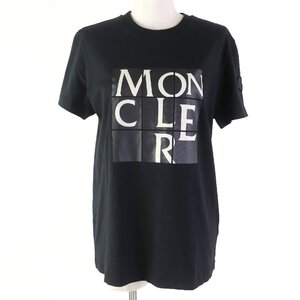 美品☆MONCLER モンクレール 23SS コットン100％ ロゴワッペン・ロゴプレート付 半袖Ｔシャツ トップス ブラック M 正規品 レディース