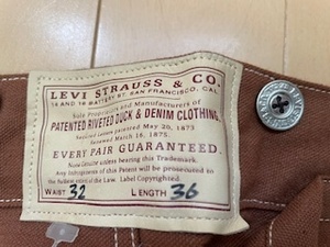 LEVI’S 　１８７３-１４１０　ダックパンツ　ブラウン　W３２L３６　１８７３年復刻　アメリカ製　未使用品 　デッドストック