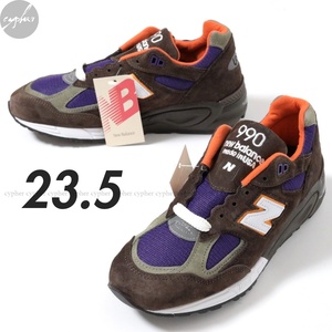 5.5D 23.5cm 新品 USA製 NEW BALANCE M990BR2 V2 ニューバランス M990 BR2 ブラウン 茶 レザー スニーカー アメリカ製 ABZORB C-CAP ENCAP