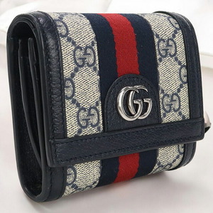 中古 グッチ 二折財布小銭入付き レディース ブランド GUCCI オフィディア GGウォレット 598662 ネイビー 財布