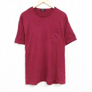 XL/古着 ラルフローレン Ralph Lauren 半袖 ブランド Tシャツ メンズ 90s ワンポイントロゴ 胸ポケット付き 大きいサイズ コットン クルー