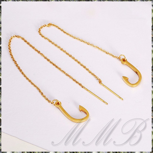 [EARRING] Gold Fishhook Long Chain ゴールド フィッシュフック 釣り針 フック デザイン 90mm チェーン ロング ダングル ピアス