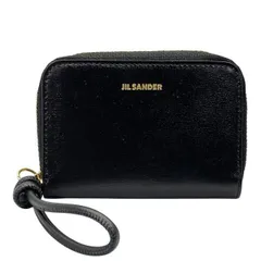 【美品】JIL SANDER ジルサンダー コインケース 小銭入れ コンパクトウォレット ミニ財布 ラウンドファスナー ロゴ レザー ブラック