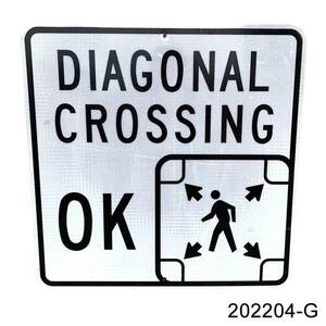 ヴィンテージ 看板 202204-G DIAGONAL CROSSING OK スクランブル交差点OK ストリートサイン アメリカン雑貨