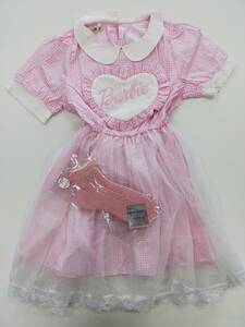 逗醤 ワンピース ピンク ミニスカート Lサイズ ロリータ ギンガムチェック バービー Barbie ハート エプロン Lacy Ribbon 靴下 セット