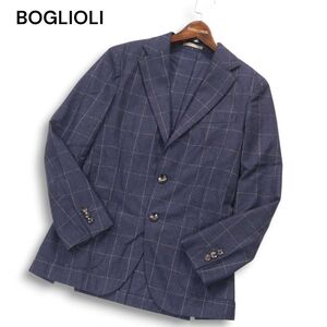 BOGLIOLI ボリオリ 【CALAIS カレー】 秋冬 ウィンドウペンチェック ウール テーラード ジャケット Sz.42 メンズ ネイビー　I4T04035_C#N