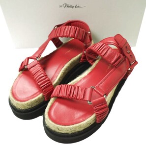 新品 3.1 Phillip Lim フィリップリム STRAPPY PLATFORM SLIDE レザーストラップ プラットフォームサンダル 37(23.5cm) RED 定価86,900円