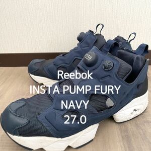 Reebok リーボック インスタポンプフューリー スニーカー スポーツ ハイテク 紐なし スポーツ カジュアル 普段使い 紺色 27.0