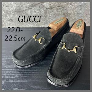 GUCCI グッチ レディース スエード スクエアトゥ ホースビット ローファー 黒ブラック サイズ35C (22.0-22.5cm)