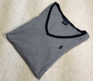 ☆RALPH LAUREN SPORT☆ラルフローレン 長袖 Tシャツ M 黒×白系 ボーダー Vネック V首 ストレッチ