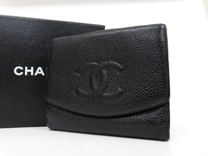 ◆美品◆CHANEL シャネル◆キャビアスキン レザー 本革◆財布◆ブラック ゴールド金具◆ヴィンテージ◆ココマーク◆ウォレット◆A8520