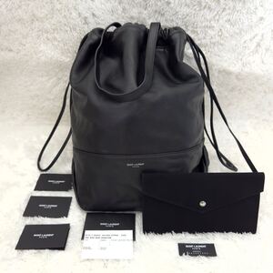 ☆極上美品☆SAINT LAURENT サンローラン 巾着 バッグ 2way ショルダーバッグ ハンドバッグ レザー ブラック