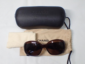 k5382 / CHANEL シャネル 5113 c.538/73 56□16 130 3N ココマーク カメリア サングラス 眼鏡 メガネ ブラウン 布 袋 ケース付 現状品