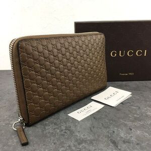 送料込み！ 未使用品 GUCCI ジップウォレット 391465 ブラウン マイクログッチシマ 箱付き 105