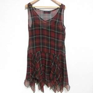 美品 ポロラルフローレン Silk Plaid Handkerchief Dress チェック柄 ひざ丈 ワンピース ドレス 大きいサイズ 12 マルチカラー ◆