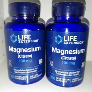 【2個セット】マグネシウム 100mg クエン酸マグネシウム キレートマグネシウム 100ベジカプセル Life Extension【新品・送料込】