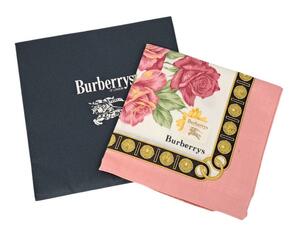 未使用 バーバリー バーバリーズ ハンカチ 花柄　ピンク　スカーフ　綿　コットン 100％ レディース BURBERRY　【中古】