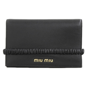 未使用 箱付 ミュウミュウ MIUMIU 2022年商品 5MV024 2DLG ナッパ ラムレザー ミドル ウォレット 二つ折り 財布 カード 小銭 黒 レディース