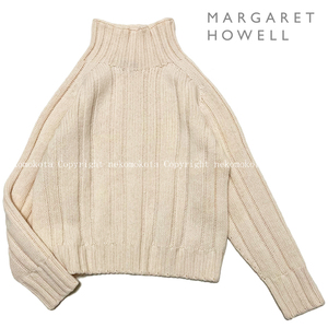 マーガレットハウエル スコットランド製 HIGH NECK RIBBED JUMPER ウール ハイネック リブ ニット 2 アイボリー セーター MARGARET HOWELL